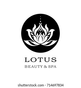 Black and white Lotus flower logo in Vector. Water lily flower. Illustration with beautiful lotus flower for any design