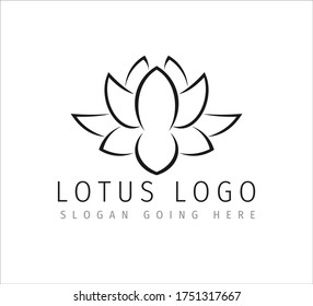 black and white lotus petal flower outline style vector icon logo design template for yoga and beauty care treatment business