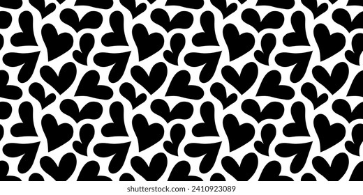 Black and white love heart seamless pattern illustration. Cute romantic hearts background print. Valentine's day holiday backdrop texture, romantic wedding design.	