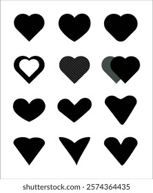 Black and white love icon shape  twelve pies set graphics design   