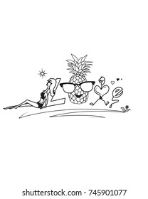  Black white love pineapple slogan vector