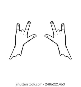 Black and white i love you symbol back hand gesture line art vector