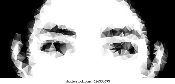 Black and white low poly face. Vector art.