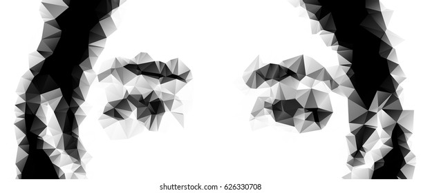 Black and white low poly face. Vector art.
