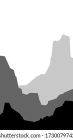 black and white low poly landscape vertical mountain hill rock silhouette vector illustration