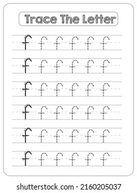 Black And white, Lowercase letter Tracing For Pre-school Kids with Arrow Direction f