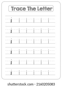 Black And white, Lowercase letter Tracing For Pre-school Kids with Arrow Direction i