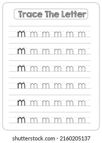 Black And white, Lowercase letter Tracing For Pre-school Kids with Arrow Direction m