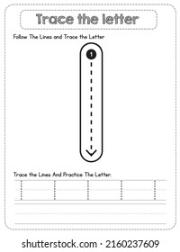 Black And white, Lowercase letter Tracing For Pre-school Kids with Arrow Direction l