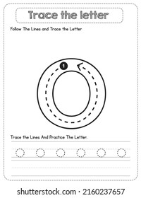 Black And white, Lowercase letter Tracing For Pre-school Kids with Arrow Direction o