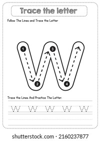 Rastreo de letras en minúscula en blanco y negro para niños preescolares con dirección de flecha con