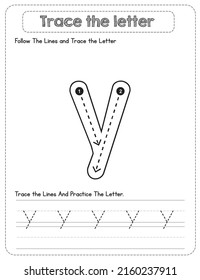 Black And white, Lowercase letter Tracing For Pre-school Kids with Arrow Direction y