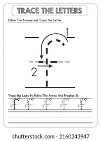 Black And white, Lowercase letter Tracing For Pre-school Kids with Arrow Direction f