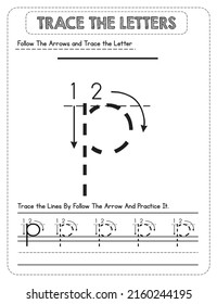Black And white, Lowercase letter Tracing For Pre-school Kids with Arrow Direction p