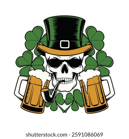Black and White Lucky Leprechaun Bunny: St. Patrick's Day Vector Graphic