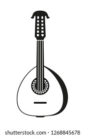 Black and white lute. String musical instrument. Mexico theme vector illustration for icon, stamp, label, badge, certificate, leaflet, brochure or banner decoration