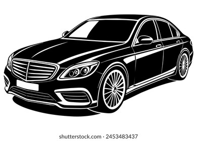 Coche de lujo blanco y negro. Perspectiva vista en premium auto. Ilustración vectorial.