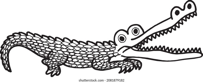 Black White Lying Crocodile Vector
