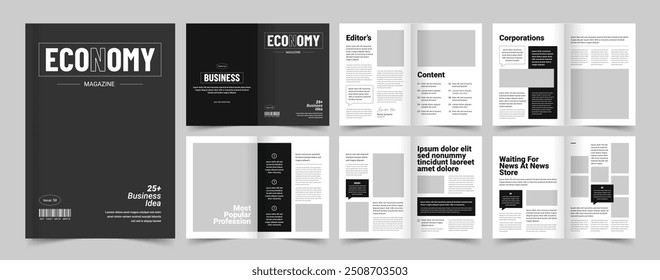 Black and White Magazine Layout, Modern Magazine Template