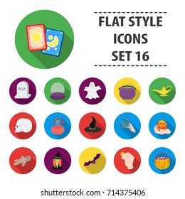 Black and white magic Building set icons in flat style. Big collection black and white magic vector symbol stock illustration