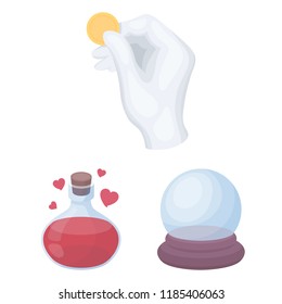 Black and white magic cartoon icons in set collection for design. Attributes and sorceress accessories vector symbol stock web illustration.