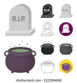 Black and white magic cartoon,black,flat,monochrome,outline icons in set collection for design. Attributes and sorceress accessories vector symbol stock web illustration.