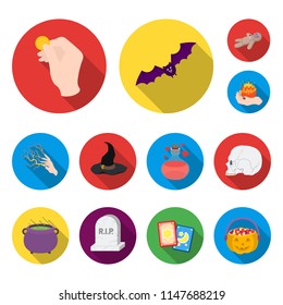 Black and white magic flat icons in set collection for design. Attributes and sorceress accessories vector symbol stock web illustration.
