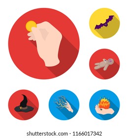 Black and white magic flat icons in set collection for design. Attributes and sorceress accessories vector symbol stock web illustration.