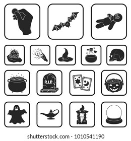 Black and white magic black icons in set collection for design. Attributes and sorceress accessories vector symbol stock web illustration.