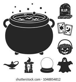 Black and white magic black icons in set collection for design. Attributes and sorceress accessories vector symbol stock web illustration.