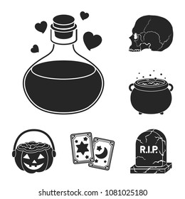 Black and white magic black icons in set collection for design. Attributes and sorceress accessories vector symbol stock web illustration.
