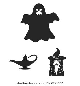 Black and white magic black icons in set collection for design. Attributes and sorceress accessories vector symbol stock web illustration.