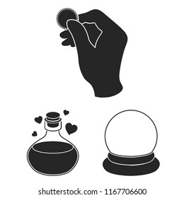 Black and white magic black icons in set collection for design. Attributes and sorceress accessories vector symbol stock web illustration.