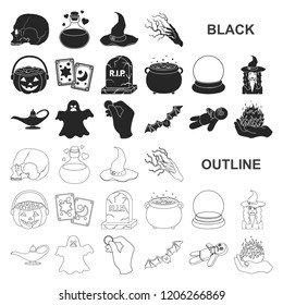 black and white magic black icons in set collection for design. Attributes and sorceress accessories vector symbol stock web illustration.