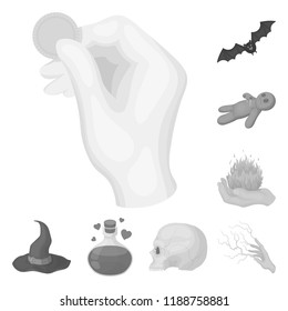 Black and white magic monochrome icons in set collection for design. Attributes and sorceress accessories vector symbol stock web illustration.