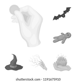 Black and white magic monochrome icons in set collection for design. Attributes and sorceress accessories vector symbol stock web illustration.