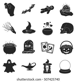 Black and white magic set icons in black style. Big collection of black and white magic vector symbol stock illustration