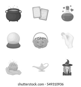 Black and white magic set icons in monochrome style. Big collection of black and white magic vector symbol stock illustration