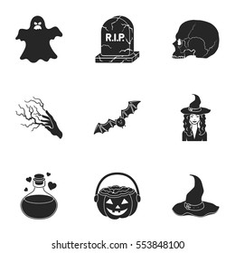 Black and white magic set icons in black style. Big collection of black and white magic vector symbol stock illustration