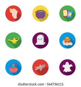 Black and white magic set icons in flat style. Big collection of black and white magic vector symbol stock illustration