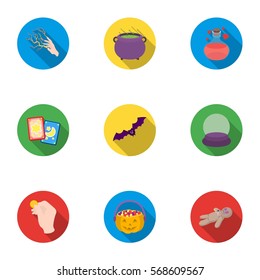 Black and white magic set icons in flat style. Big collection of black and white magic vector symbol stock illustration