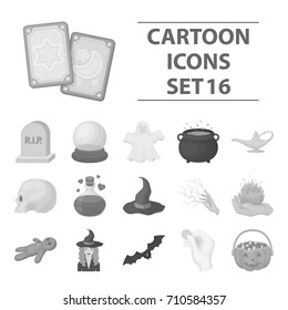 Black and white magic set icons in monochrome style. Big collection of and white magic vector symbol stock illustration