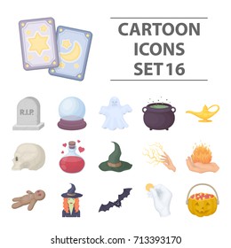 Black and white magic set icons in cartoon style. Big collection of black and white magic vector illustration symbol.