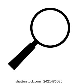 Black and white magnifying glass icon. Black silhouette of a magnifying glass with a handle. A magnifying glass. Devices for viewing small objects. Vector illustration isolated on a white background.