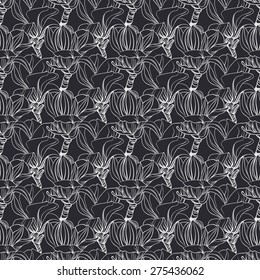Black and white magnolia seamless pattern