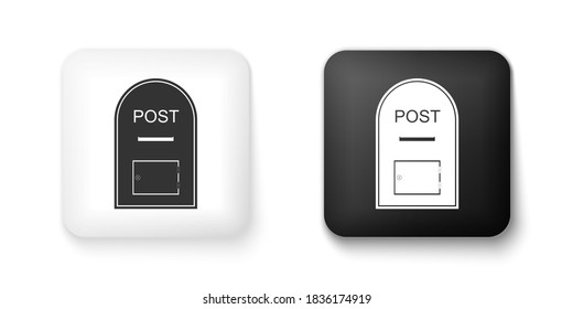 Icono del cuadro Correo blanco y negro. Icono de cuadro de mensaje aislado en fondo blanco. Botón cuadrado. Vector.