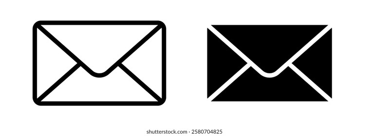 Black and white mail icon. Vector illustration.
