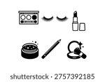 Black and White Makeup Artist Tools Icon Pack with Powder Compact Cream Jar and Makeup Pencil