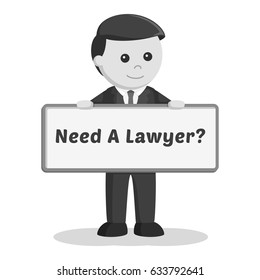 black and white male lawyer with board sign black and white style