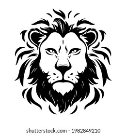 black and white male lion head best for tattoo, t-shirts, poster